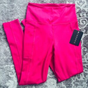 NWT DANSKIN Hot Pink High Waist XS Leggings 24” pockets